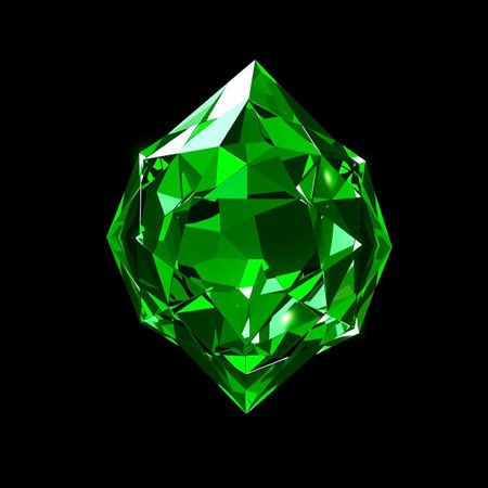 Green diamond isolated on black background. 3d illustration. High resolutionの素材