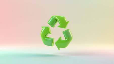 Green recycling symbol on pastel background. 3d render. Recycling conceptの素材