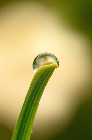 Water drop on the blade of grass close up. Nature background.の素材