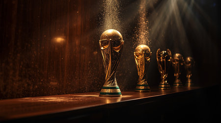 golden trophy on dark background. 3d illustration. 3d renderingの素材