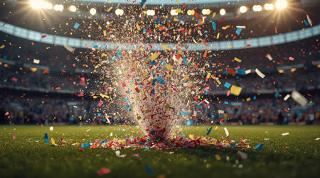 Soccer ball exploding into the air. Mixed media. Mixed mediaの素材