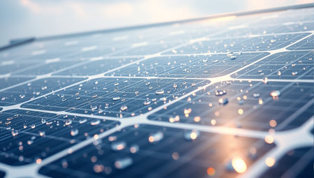 Close up of photovoltaic panels for renewable electrical production. 3D renderingの素材