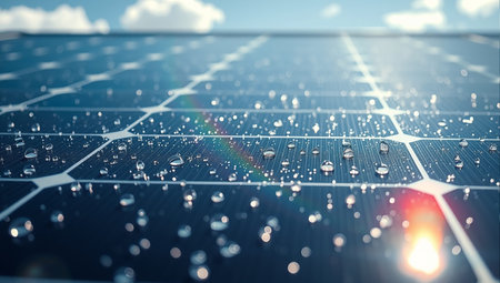 Close-up of photovoltaic panels. 3D renderingの素材