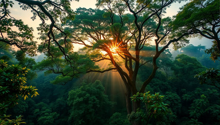 Sunset in the rainforest of Doi Inthanon National Park, Chiang Mai, Thailandの素材
