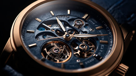Closeup of wristwatch mechanism. Time concept. 3D Renderingの素材