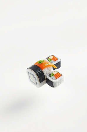 Sushi roll isolated on white background. Japanese food restaurant menu.の素材