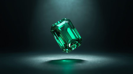 Emerald gemstone on black background. 3d render illustration.の素材