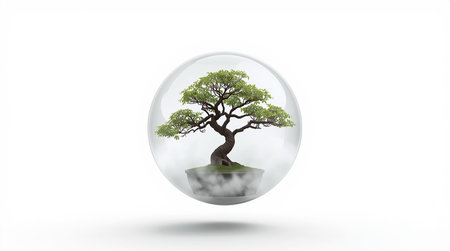 tree in a glass sphere on a white background. 3d renderingの素材