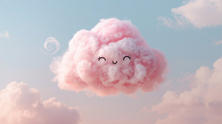 Cloud with cute face on blue sky background. 3D Renderingの素材