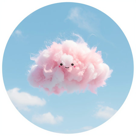 Cute pink fluffy cloud in the blue sky on a sunny dayの素材