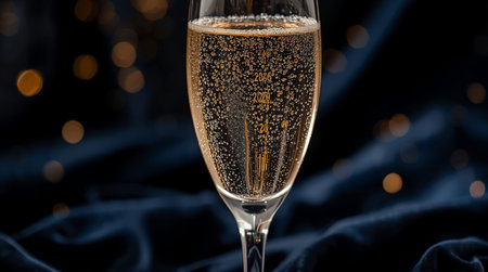 Glasses of champagne on a dark background with bokeh.の素材