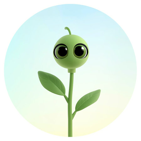 green plant with eyes on a background of blue sky and white cloudsの素材