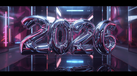 Happy New Year 2016. 3D Rendering. Neon background.の素材