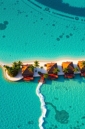 Aerial view of beautiful tropical island in Maldives. Summer vacation conceptの素材