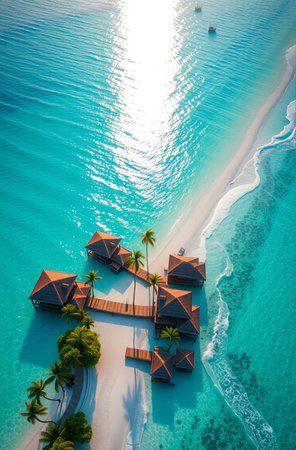 Aerial view of beautiful tropical Maldives island with beach and seaの素材