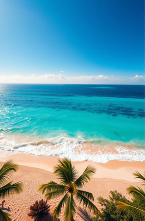 Aerial view of beautiful sandy beach and turquoise ocean waterの素材