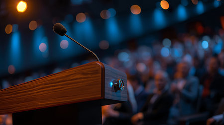 Speaker Giving a Talk on Stage. Business Conference and Presentation.の素材