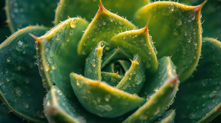 Close up of succulent plant with water drops. Selective focus.の素材