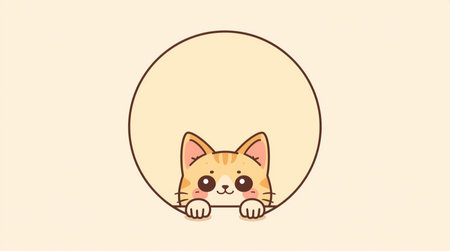 Cute cartoon cat with round frame. Vector illustration of a cute cat.の素材