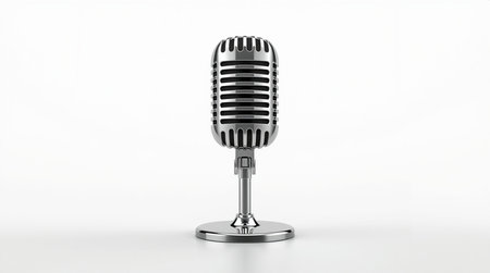 3d rendering of a vintage microphone isolated on white studio background.の素材