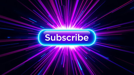 Subscribe button with rays on dark background. Vector illustration for your designの素材