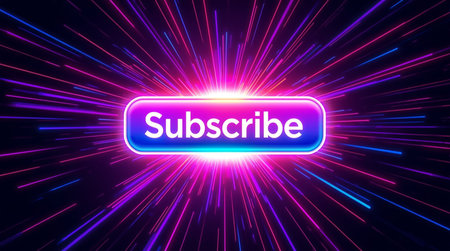 Illustration of a subscribe sign on a dark background with rays.の素材