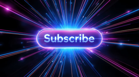 3d illustration of the word subscribe on a dark background with raysの素材