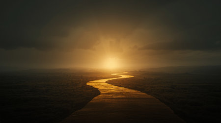 Sunset over the desert. 3d rendering. Computer digital drawing.の素材