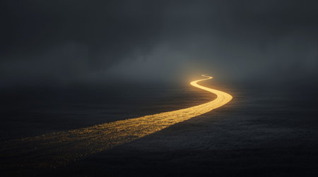Conceptual image of a road in the fog. 3d renderingの素材