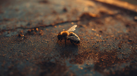 Bee on a rusty metal surface. Macro photo with shallow depth of field.の素材
