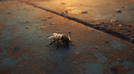 Bumblebee (Bombus) on the road at sunset.の素材