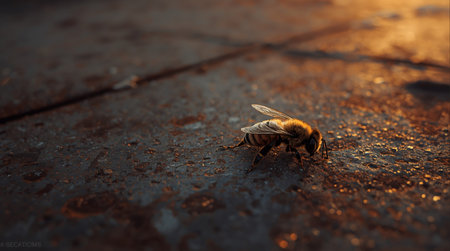 Bee on a rusty iron surface. Selective focus. nature.の素材
