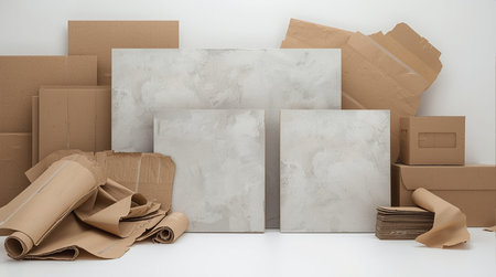 Pile of cardboard boxes on a white background. 3d renderingの素材