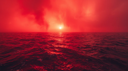 Beautiful sunset over the sea. Dramatic scene. 3d renderの素材
