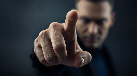 Businessman pointing his finger towards the camera, focus on the handの素材