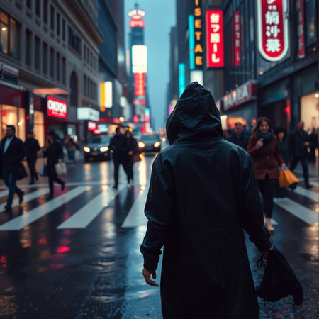 Unidentified man walking in the street in Hong Kong.の素材