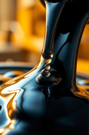 closeup of oil drop on the surface of a black oil drumの素材