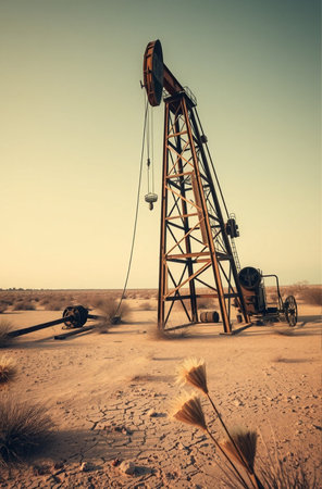 Oil pump in the desert. Filtered image processed vintage effect.の素材