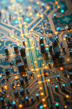 Electronic circuit board close-up. Technology and electronics concept.の素材