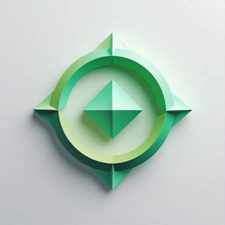 3d rendering of a green arrow icon on a white background.の素材