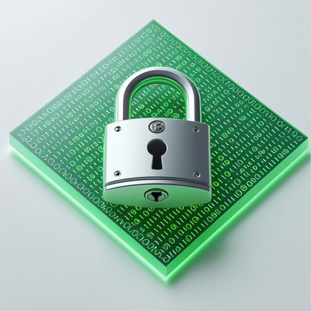 Padlock on a green background with binary code. Vector illustration.の素材