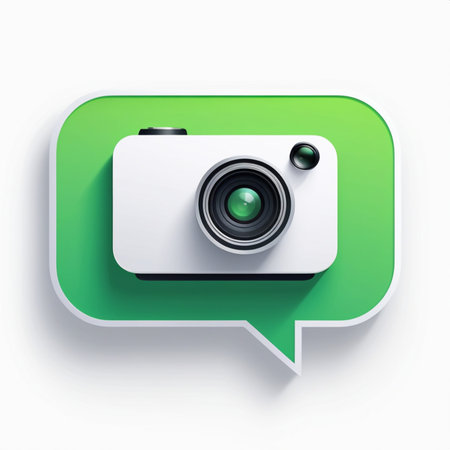 Camera icon with speech bubble on white background. 3D illustration.の素材