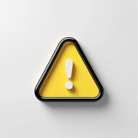 Warning triangle with exclamation mark on white background. 3d illustrationの素材