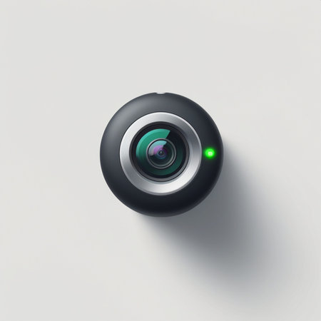 3d rendering of a black camera lens isolated on a white backgroundの素材