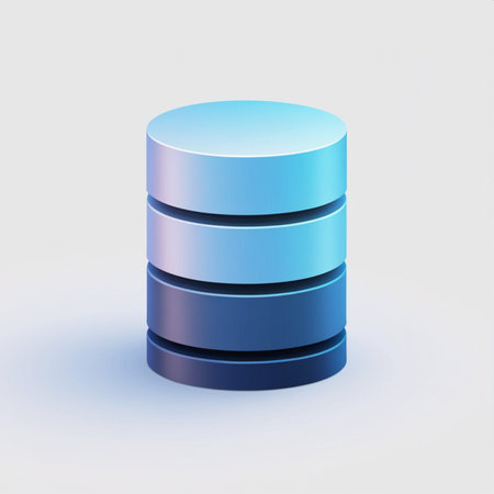 Blue database icon on white background. Computer generated 3D photo rendering.の素材