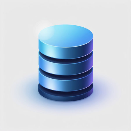 Database icon. Computer generated 3D photo rendering. Blue and white colors.の素材