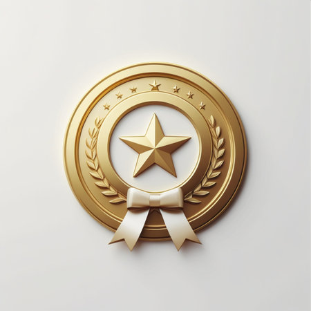 Gold award medal with ribbon isolated on white background. 3d illustrationの素材