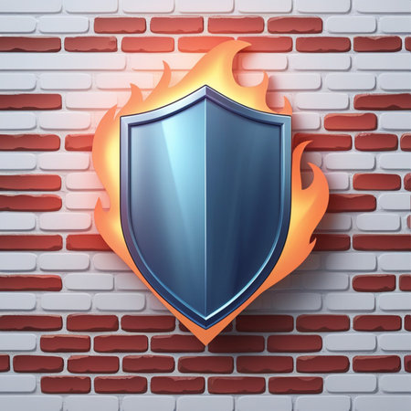 Illustration of a shield on a brick wall background. Eps 10 vector file.の素材