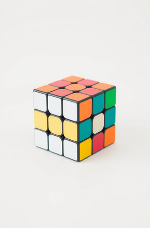 Colorful Rubik's cube isolated on white background, with clipping pathの素材