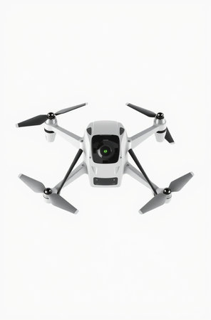 Drone with digital camera on white background. 3D rendering.の素材